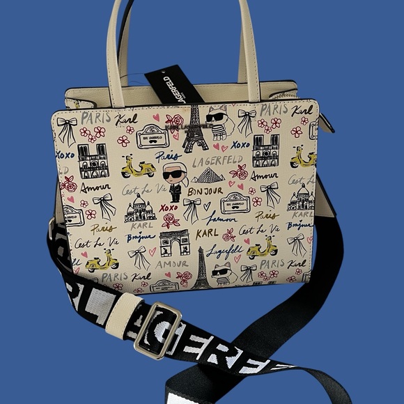 Karl Lagerfeld White Graphic Print Handbag with Logo Strap - Picture 5 of 16